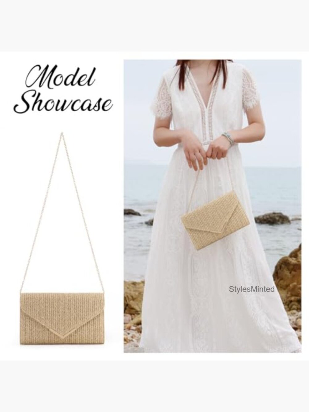 Straw Clutch Purse Woven Raffia Summer Evening Bag Wedding Vacation Party Beach - Picture 6 of 7